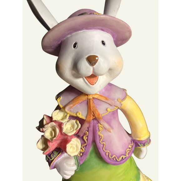 Easter Bunny Figurines Set Of 2 With Spring Details & Decorations - Picture 5 of 13